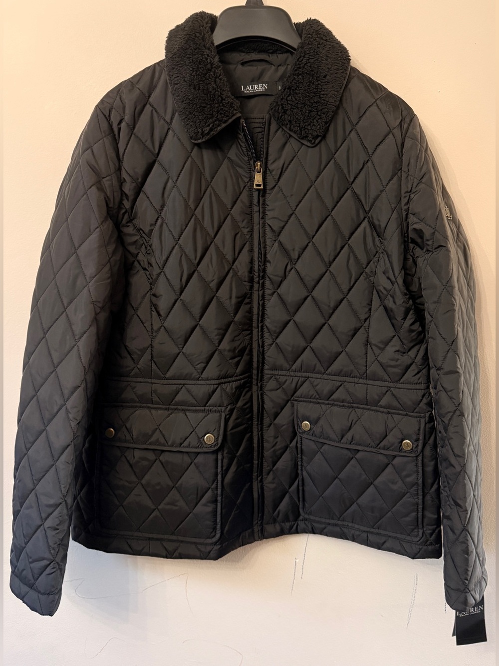 Polo Ralph Lauren Women’s Black Quilted Jacket with Sherpa Collar (brand new)